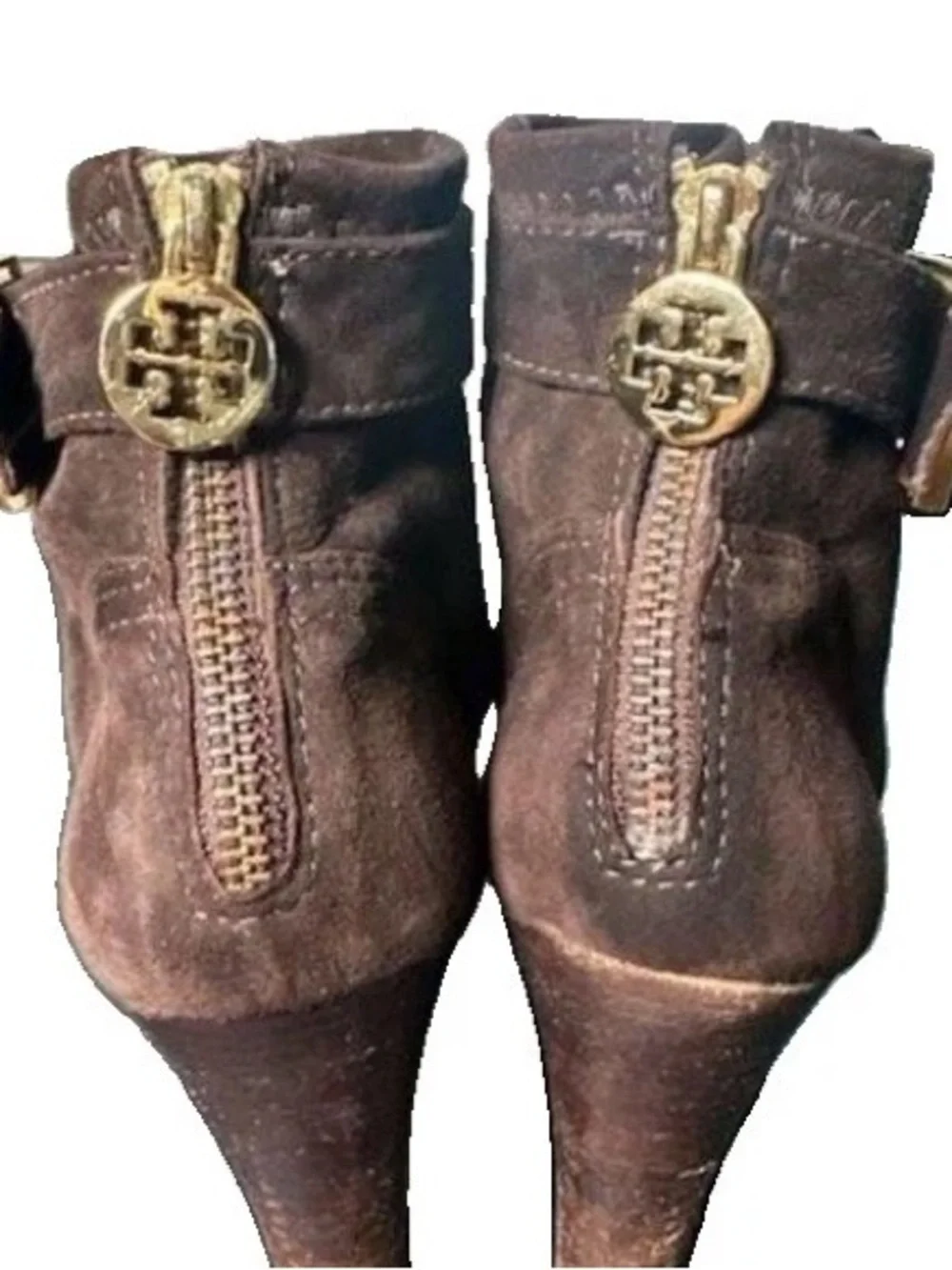Tory Burch Melrose Brown Suede Ankle Boots with Gold Buckle 8.5